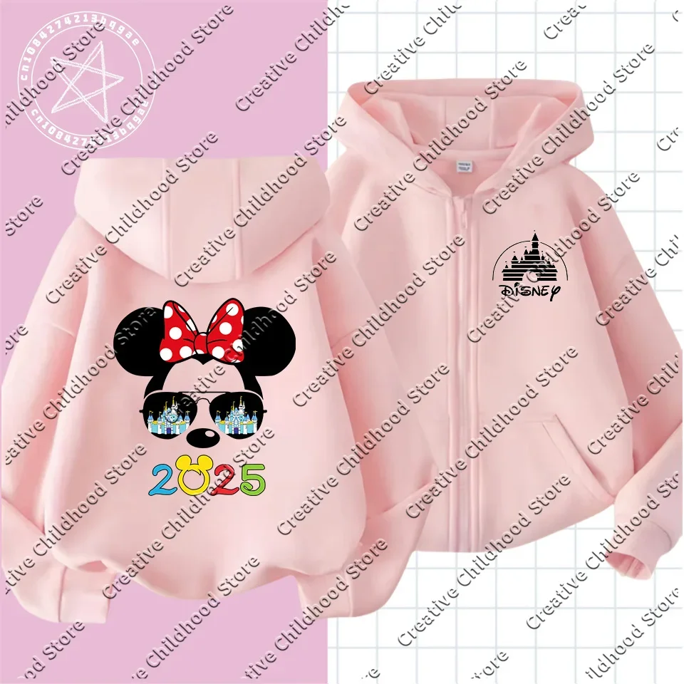 Fashion Disneyland Trip Vacation Clothes Caricature zipper Hoodie Children Top Cartoons Disney Kawaii 2025 Girl Clothes Boy Kids