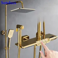 Gold Piano Digital Shower System for Hot Cold Bathroom Fixture Shower Faucet Rain Showe Head Thermostatic Bathroom Shower Set