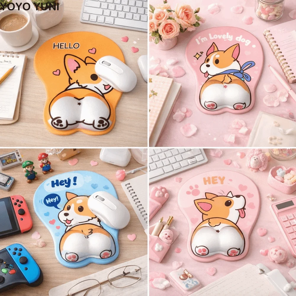 

Comfortable Palm Cute Corgi Mouse Pad Non Slip Ergonomic Design Silicone Wrist Guard Cute Animal Mouse Pad Men and Women