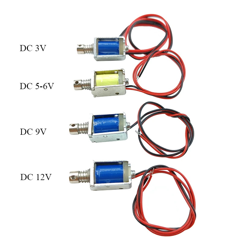 DC 3V 5V 6V 9V 12V 8mm*10mm Mini Push-Pull Through Type Micro DC Electromagnet Open Frame Spring Solenoid Magnet Stroke 4mm