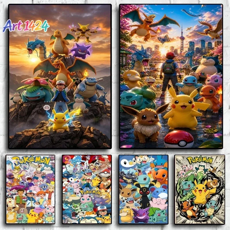 Canvas Artwork Pokemon Painting Character Poster Collection Children Gifts Home Decoration Modular Prints Living Room Decoration