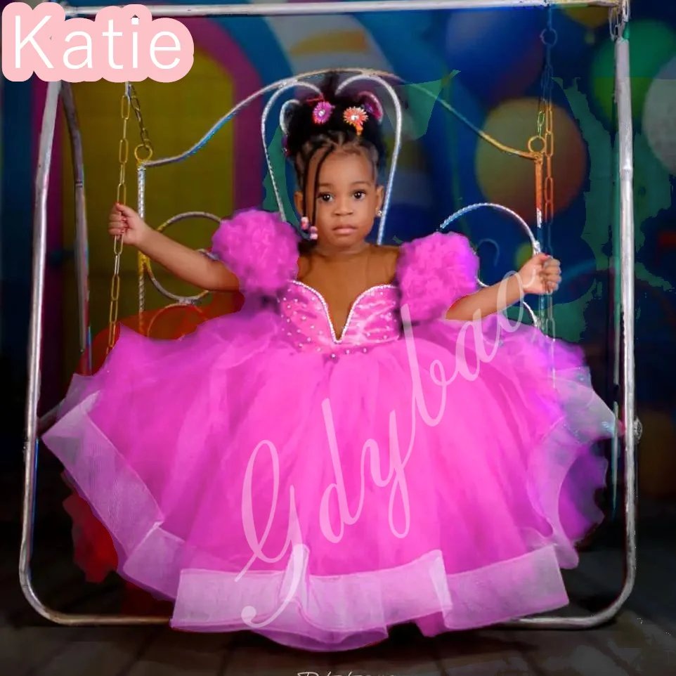 فستان فتاة الزهور الحمراء لحفلات الزفاف رقبة شفافة مطوي الكشكشة المتدرج تول الترتر فستاين سهرة/فساتين الحفلات أعياد ميلاد الأطفال فستان التواصل الأول