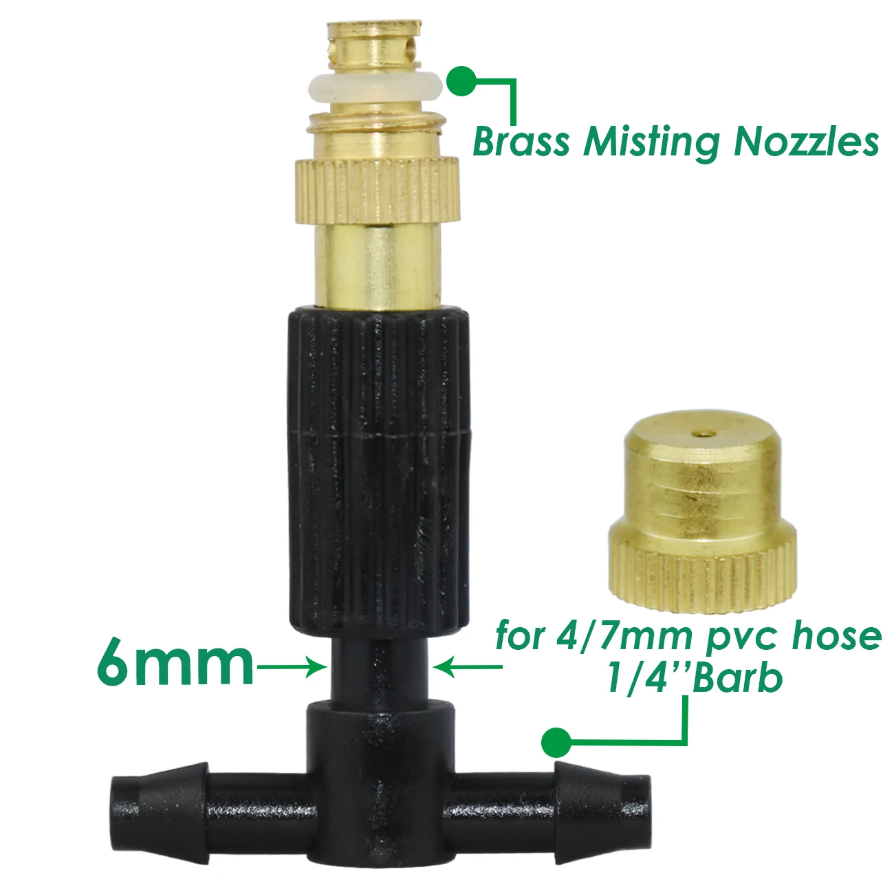 KESLA 15-200PCS Garden Brass Misting Watering Nozzle 1/4'' Barb Tee Connector Adjustable Copper Cooling Spray Atomizer