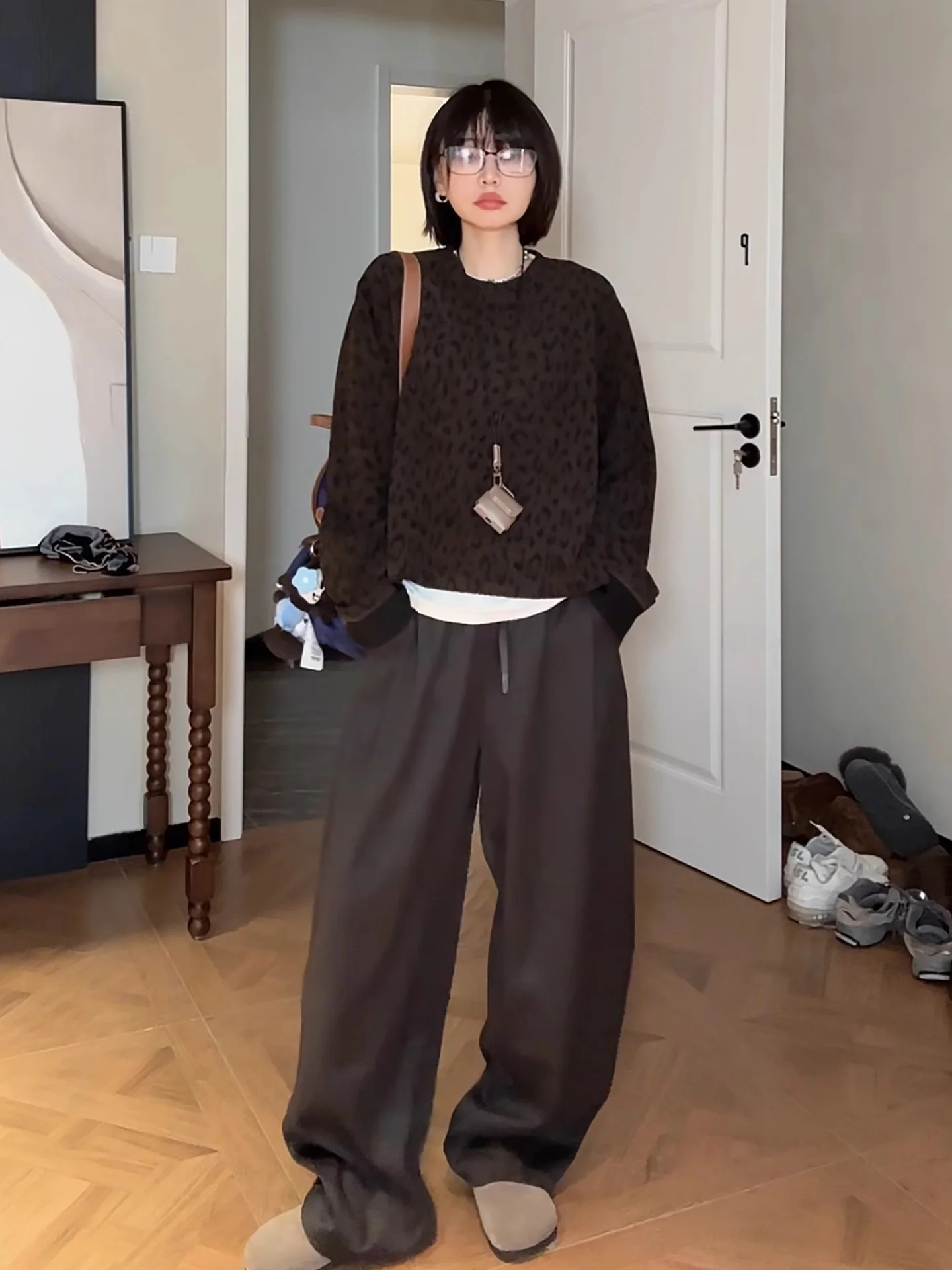 الشتاء Thiened ليوبارد طباعة تريكو فضفاض عادية طويلة Sve المرأة الأعلى Faionable تخفيف Sle جولة Ne سترة #5