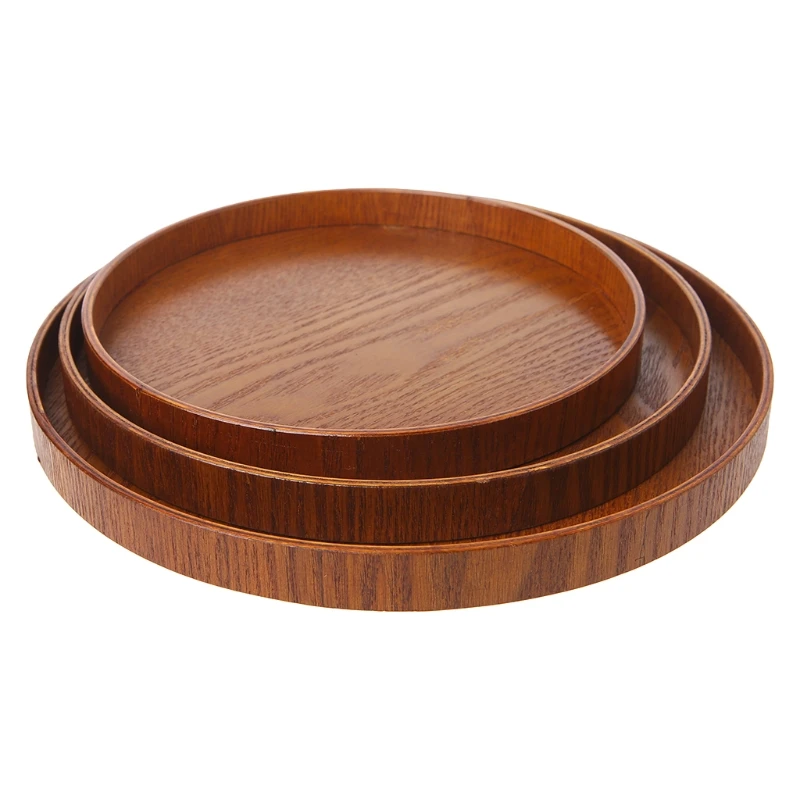 Natural Wooden Round Plate Tea Fruit Food Bakery Serving Tray Dishes Platter New