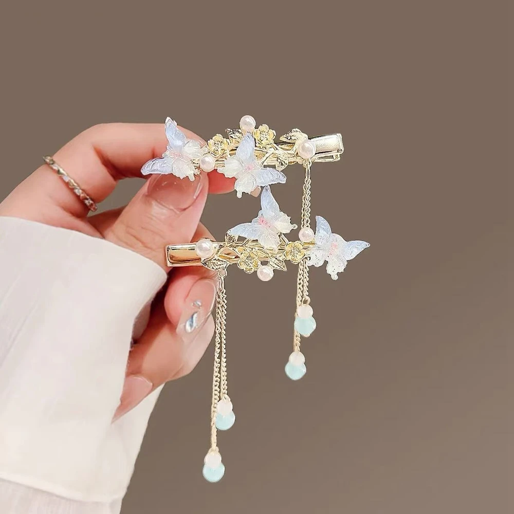 

Elegant Butterfly Hair Clip Claw Crabs On The Back Of The Head Pearl Hairpin Bangs Clip Tassel Clip