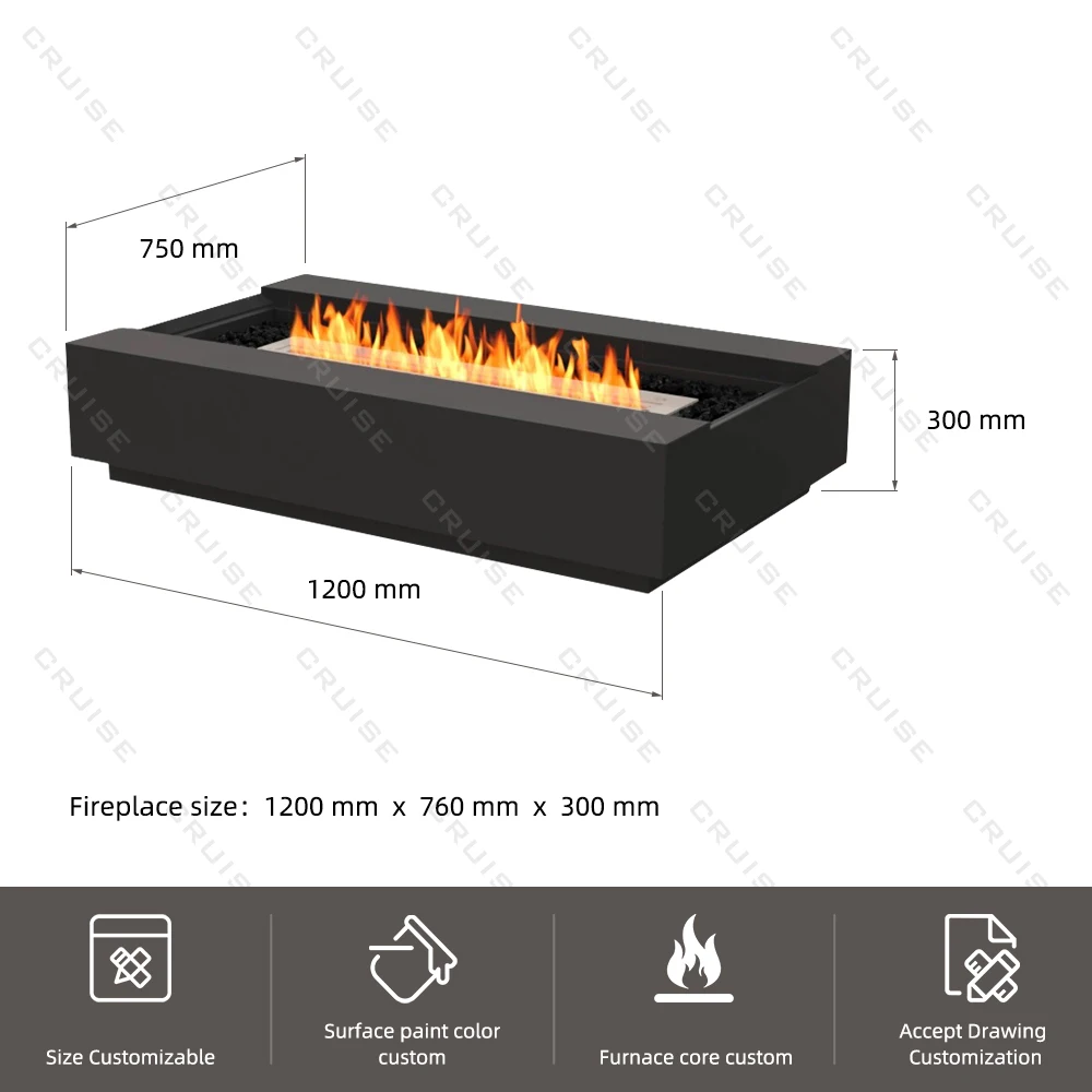 كروز كفاءة الاحتراق Chimeneas سخان النار النمط الكلاسيكي الخشب/الغاز/فرن الكحول الأساسية 1250-760-300 مللي متر Firepit في الهواء الطلق