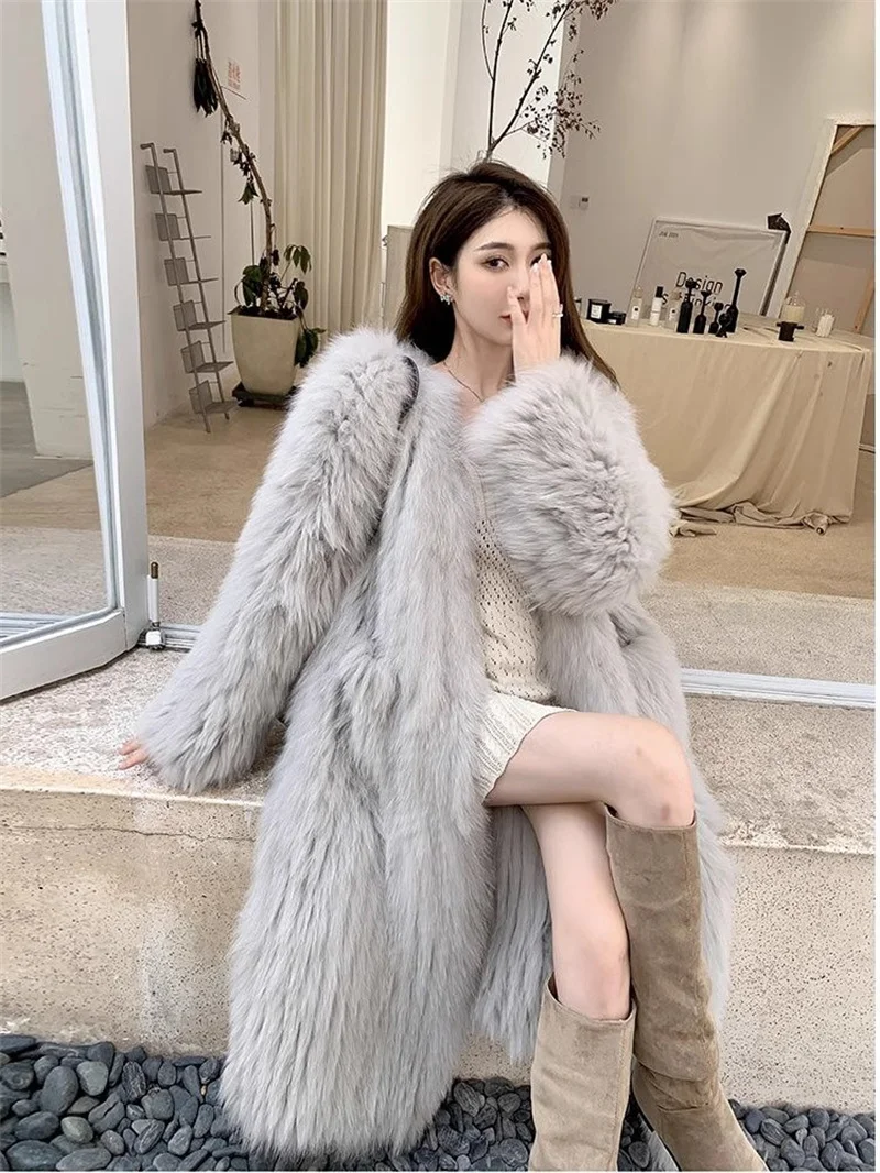 Long fur Coat for Women in Winter 2024 Loose Fitting Imitation Fox fur One-piece fur Coat Thickened Young Style Solid Color Coat