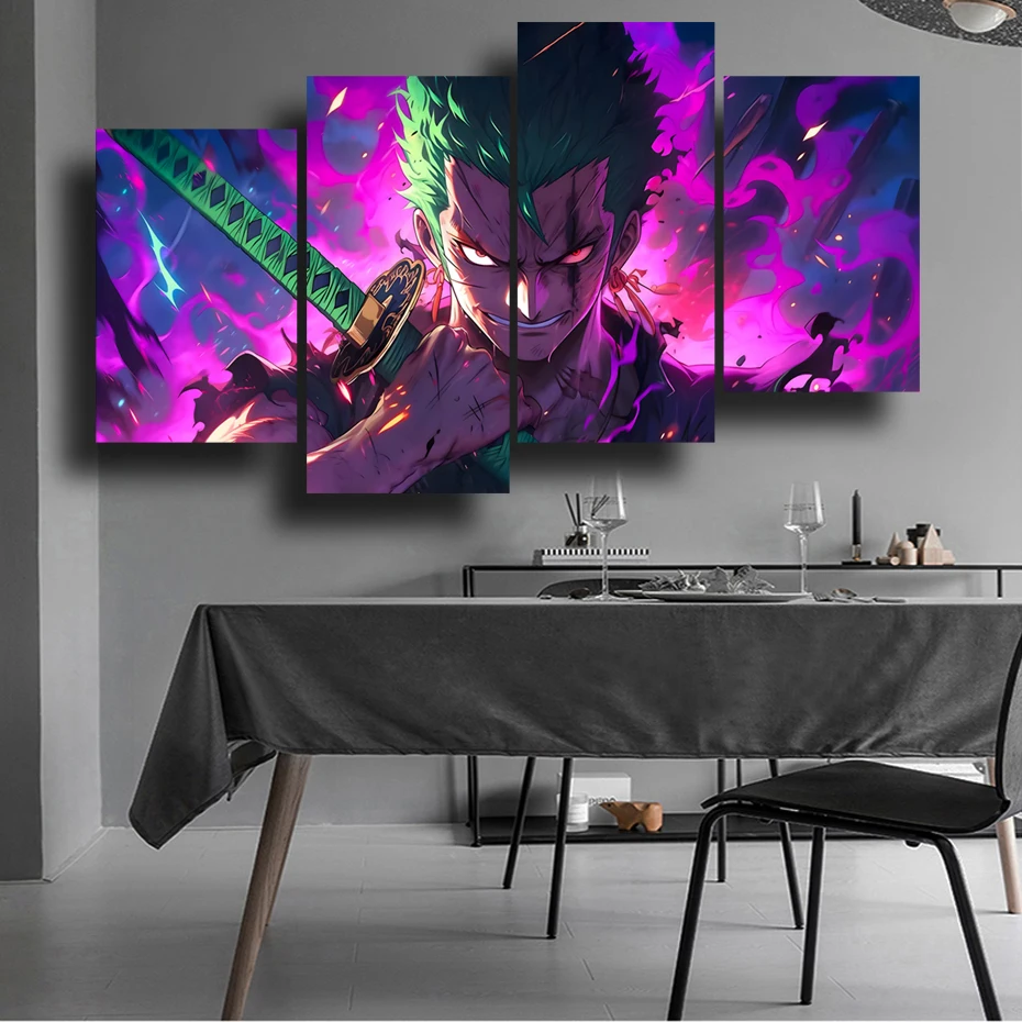 Anime ONE PIECE Roronoa Zoro Poster and Print  4 Pieces Painting Poster Wall Art Picture Home Decor Aesthetic Decorative Gifts