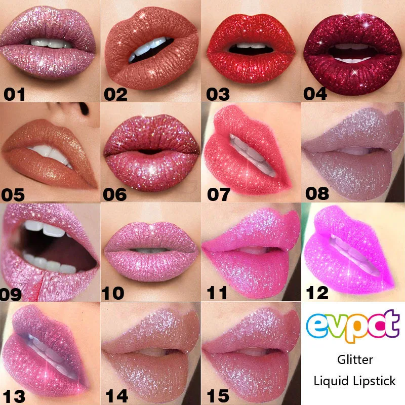 Waterproof Diamond Shimmer Glitter Lip Gloss 18 Colors Matte Glitter Liquid Lipstick Diamond Pearl Colour Lip Gloss Sexy Make Up