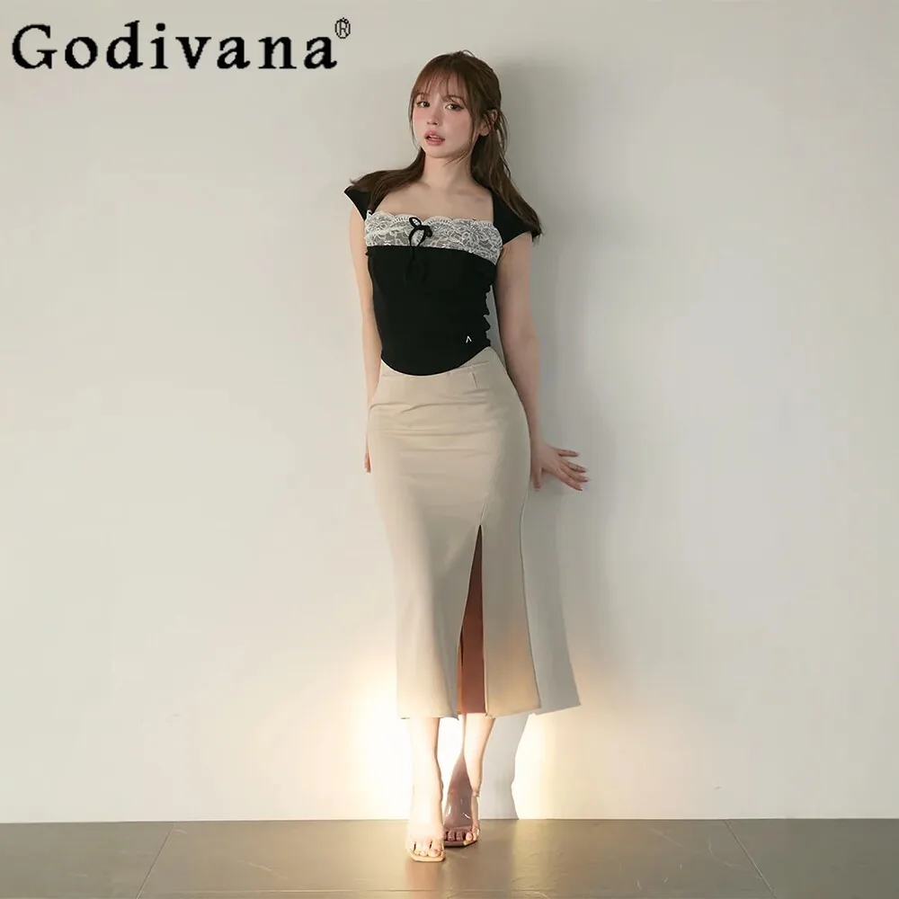 

2026 Summer Women's Two Piece Sets Japanese Style Lace-up Suspender Top + Skirt Set Fashion Casual Elegant Outfits for Women
