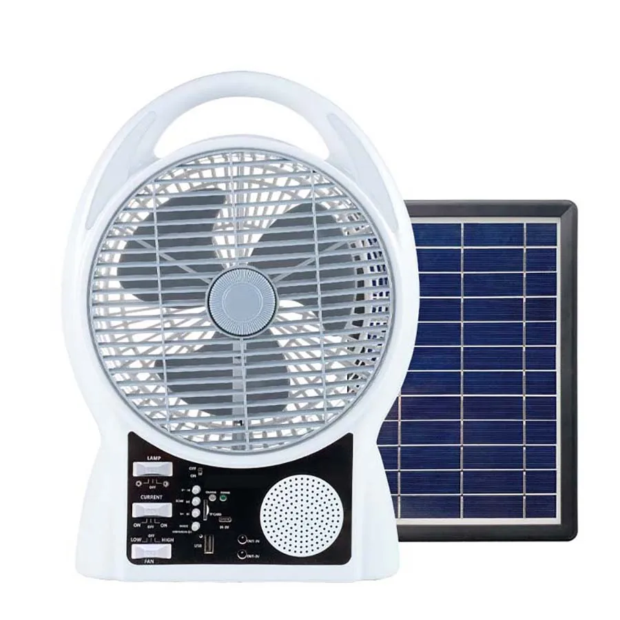 Household 8 inch  solar fan speed large wind outdoor portable camping fan USB mobile phone fishing light charging