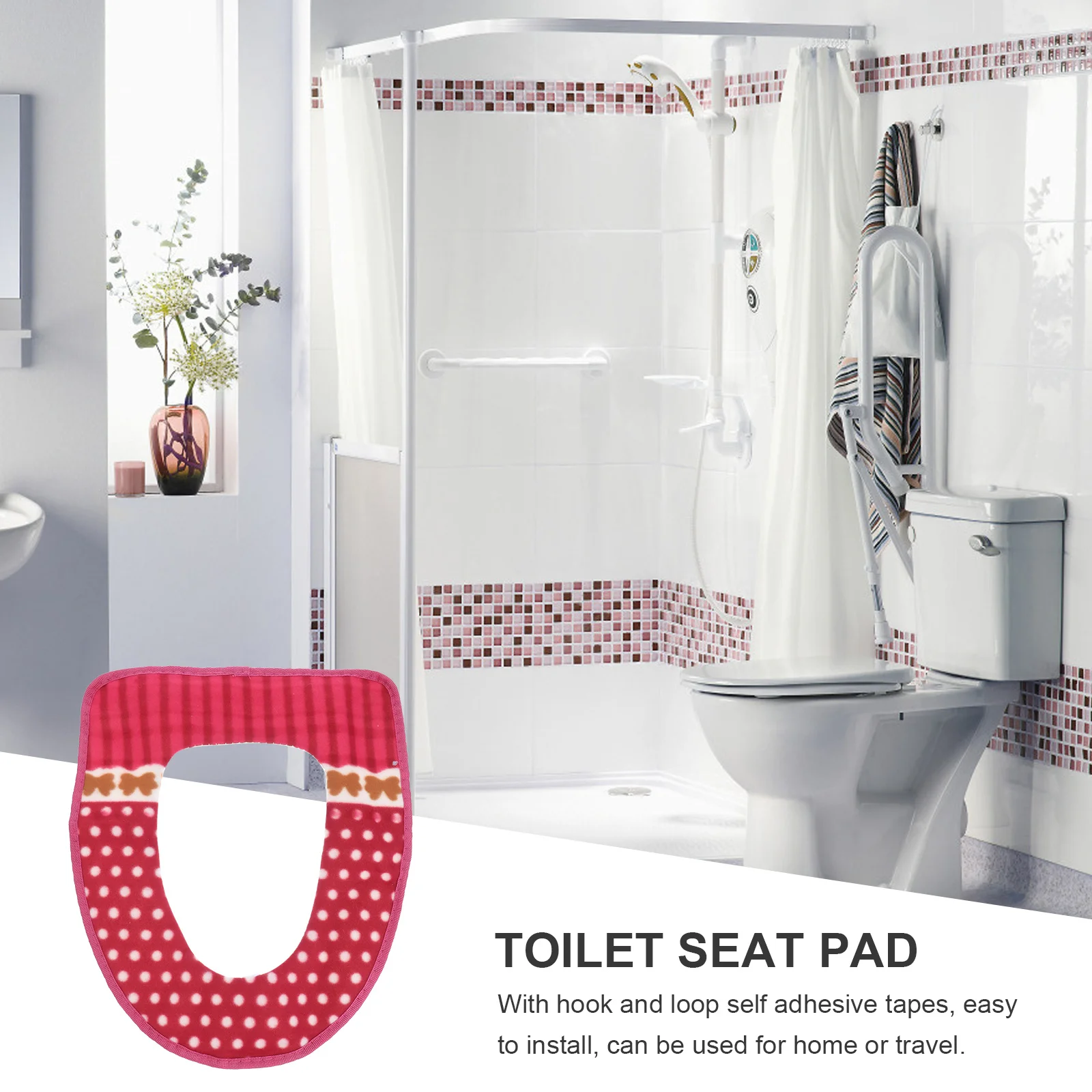 

Warm Toilet Seat Cover Red Washable PU Cushion with Non-Slip Backing for Home and Travel Use Toilet Seat Pad