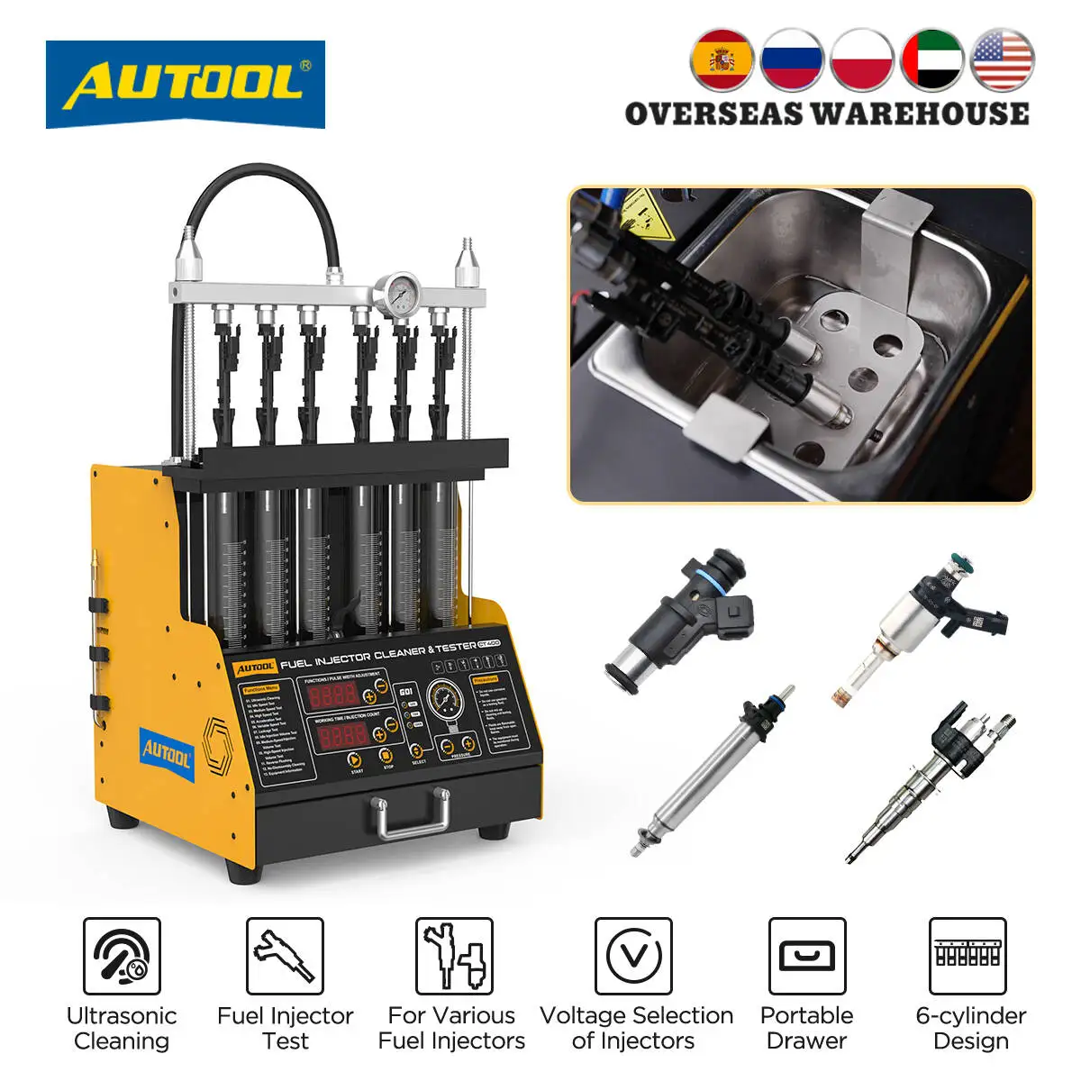 CT400 GDI Fuel Injector Cleaner Tester Machine 6 Cylinders Car Motorcycle Spanish 60W 12V 70V 120V for Benz BMW AUDI
