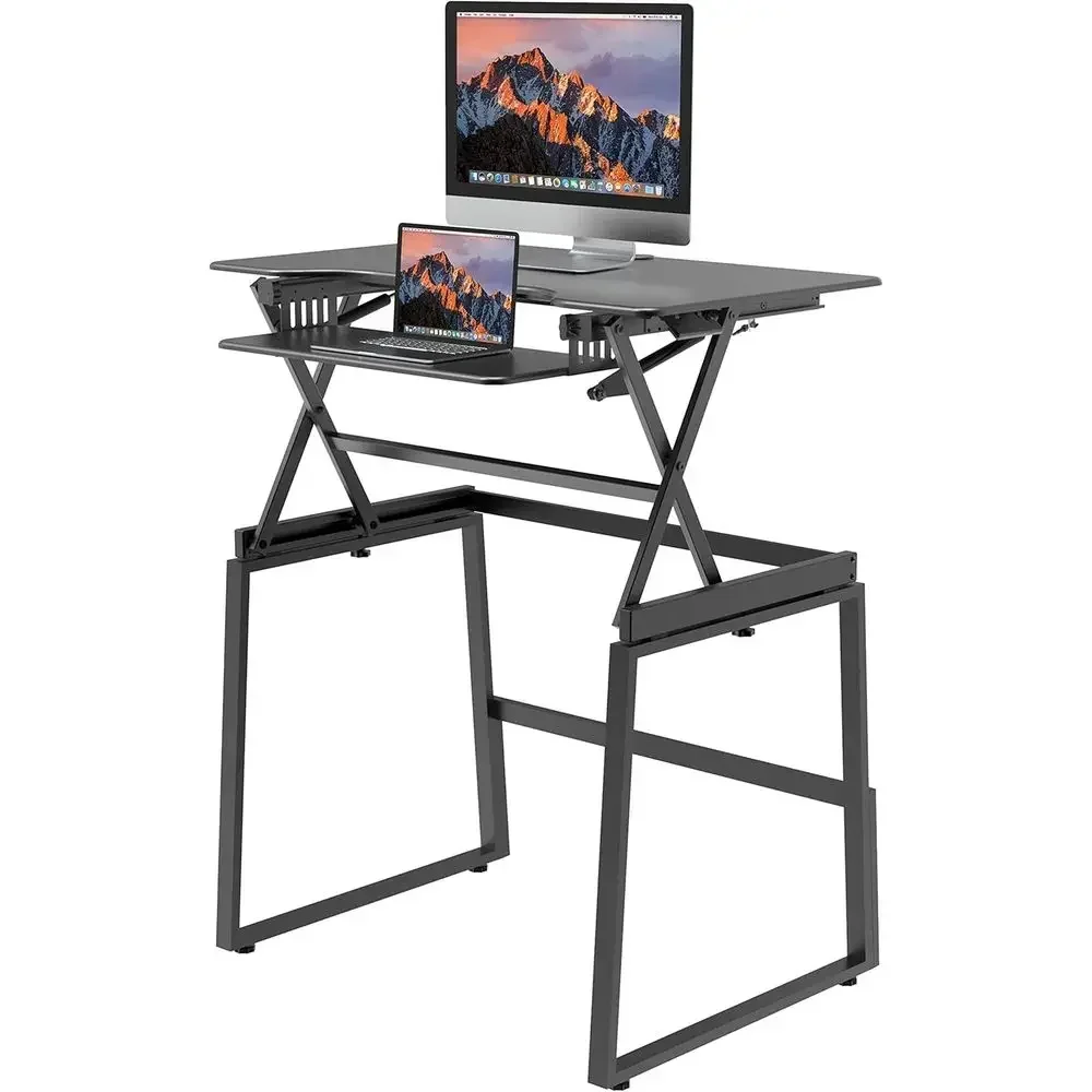 40 Adjustable Height Desk Bundle - Quick Stand Up with Floor Stand, Gas Spring Assist, Retractable Keyboard Tray, Black
