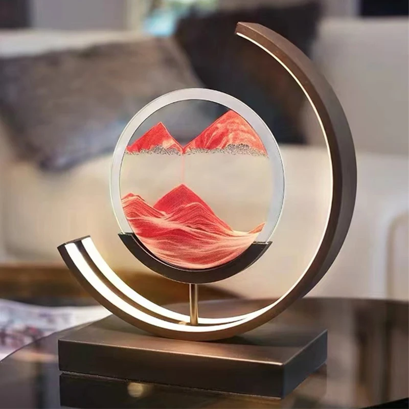 3D LED Quicksand Painted Light Glass Natural Landscape 360 ° Rotation Creative Art Hourglass Living Room Bedroom Bedside Light