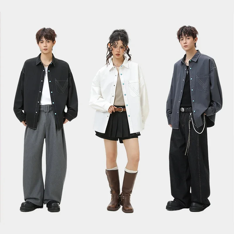 

Men Loose Casual Long Sleeve Pure Cotton Shirts Male Women Japanese Korean Streetwear Vintage Cargo Shirts Blouses