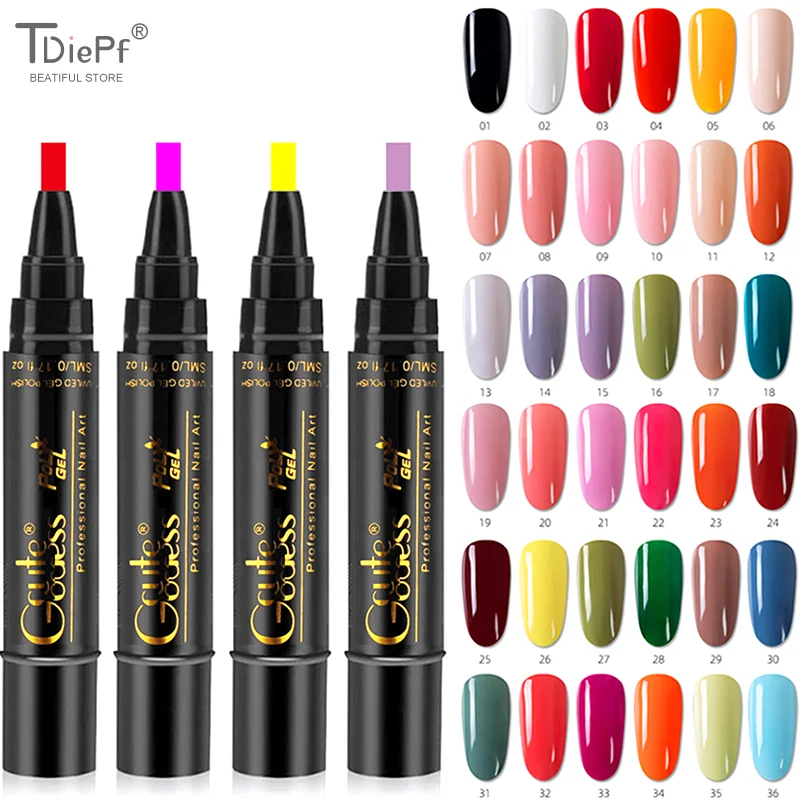 1 Pcs 퓨어 컬러 젤 매니큐어 펜 네일 아트 젤 세미 퍼머넌트베이스 탑 코트 UV 젤 바니시 하이브리드 네온 매니큐어