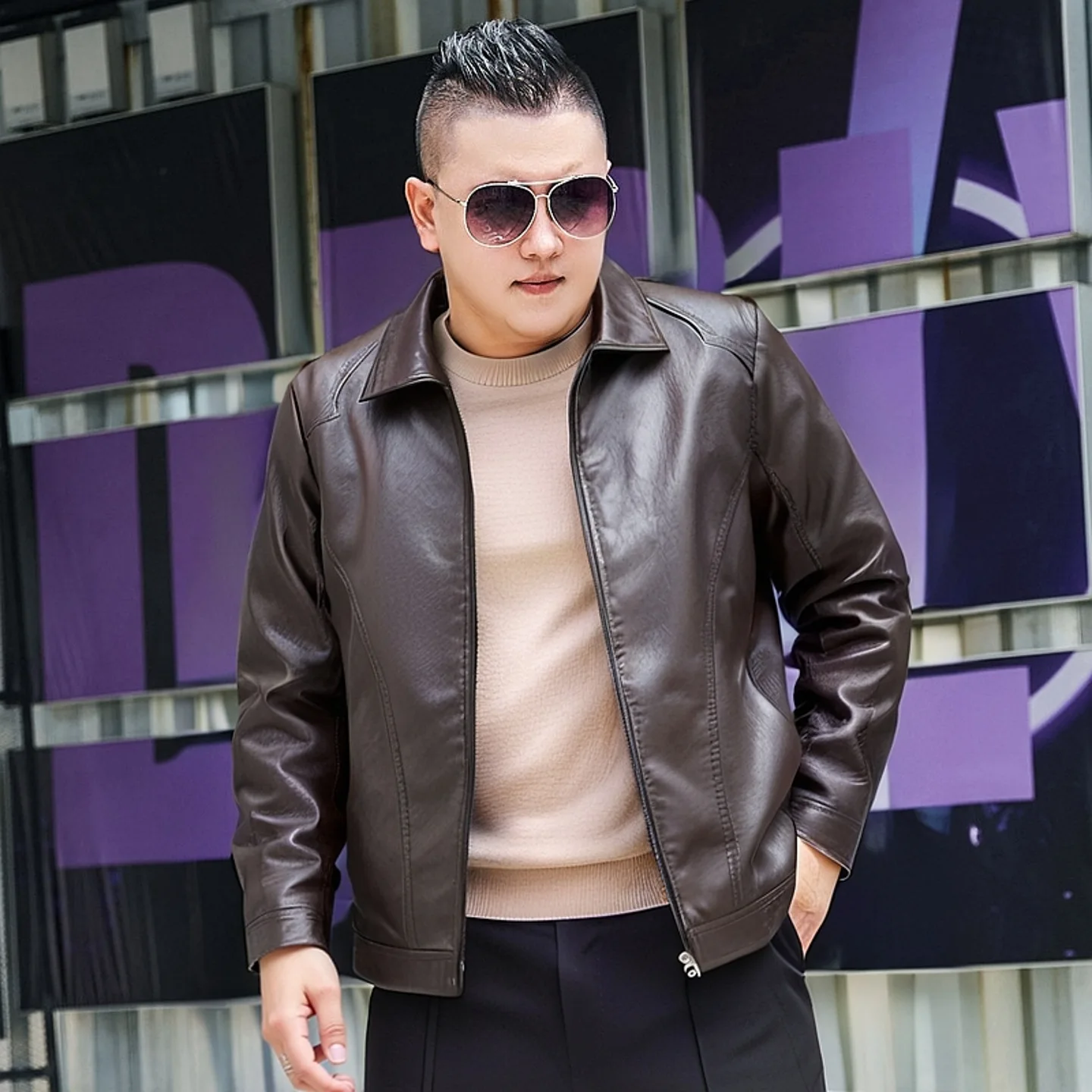 حجم كبير 8XL بولي Leather سترة جلدية رجالي موضة ملابس خارجية حجم كبير معطف جلد للرجال العصرية بولي Leather سترة جلدية الاسلوب المناسب #3