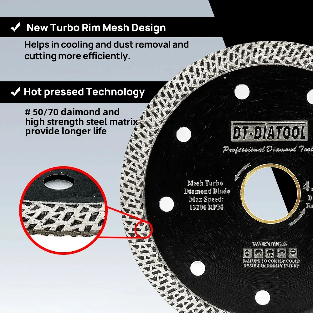 Diatool 1pc Dia 4 to 9inch Diamond Saw Blade Mesh Turbo Cutting Disc Wheel Cutting Disc Hard Stone Granite Tile Marble Masonry