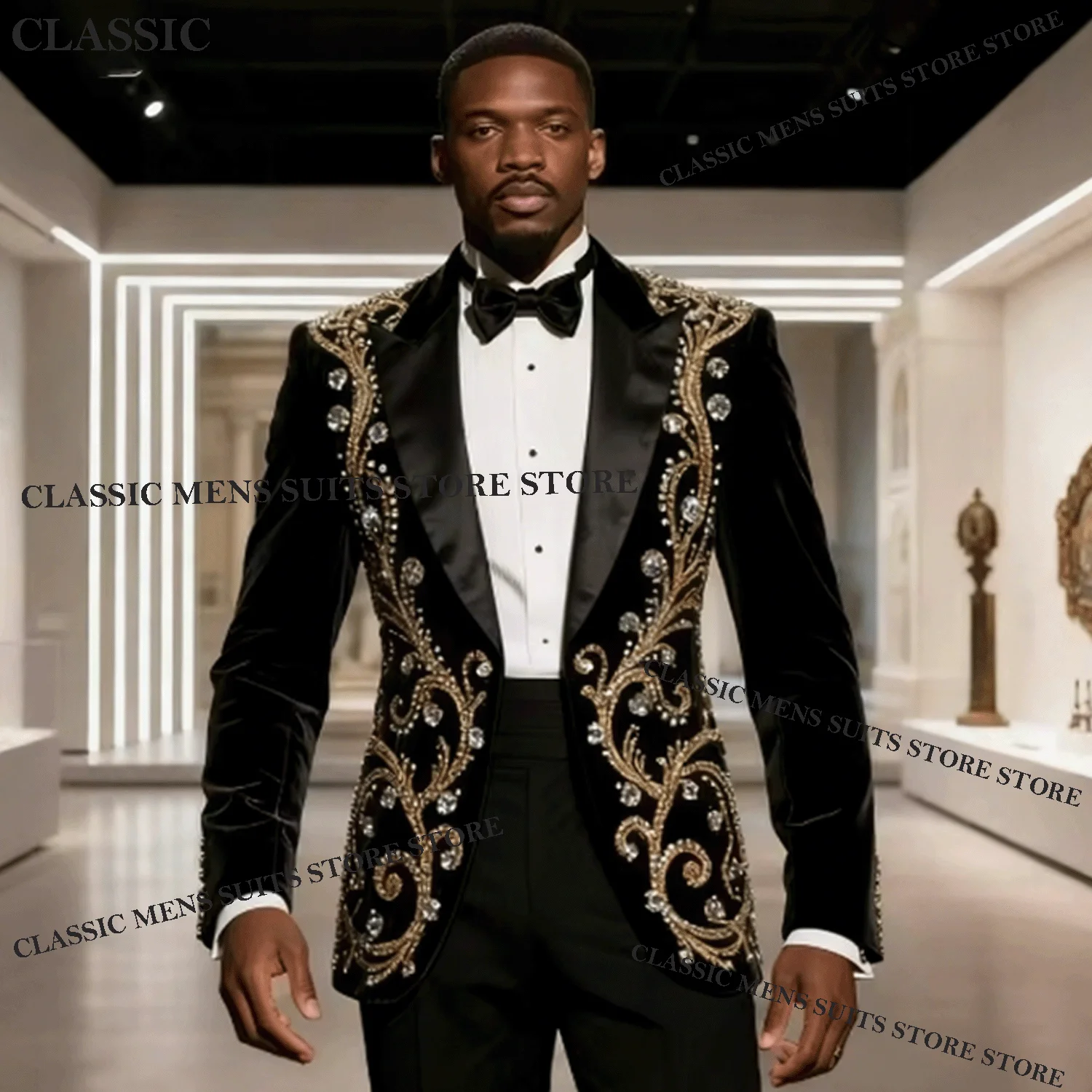 

Индивидуальный костюм для жениха с блестками, вышивкой и стразами, для выпускного вечера, 2 предмета, мужской пиджак, смокинг, приталенный крой, для мужчин