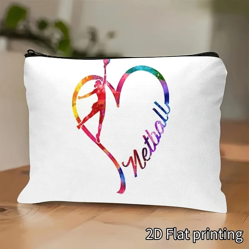1 Piece Tennis-Themed Heart-Shaped Makeup Bag - Multifunctional Zipper Pouch for Women, Perfect Travel Zipper Storage Bag, Fun Birthday Gift