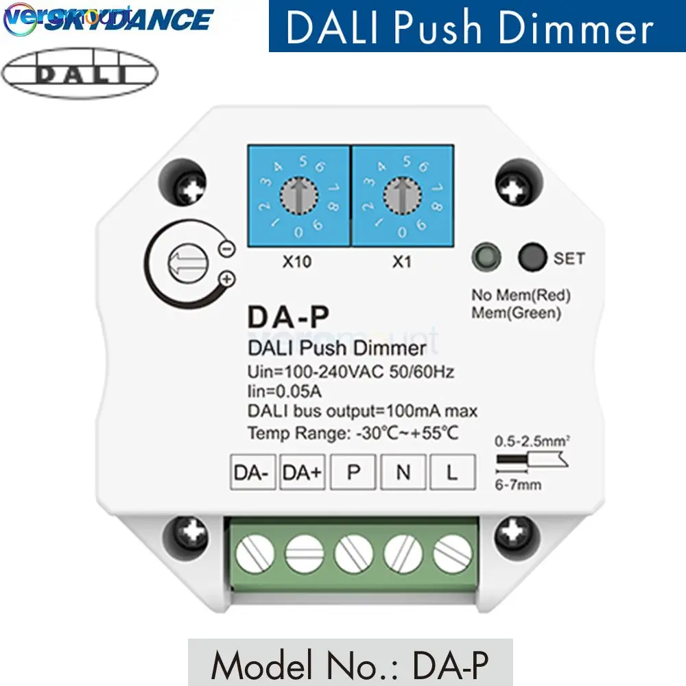 Skydance DA-P 100-240VAC DALI Push Dimmer Dimmer Connect with Push Dim Switch DALI Controller for DALI drivers or ballasts