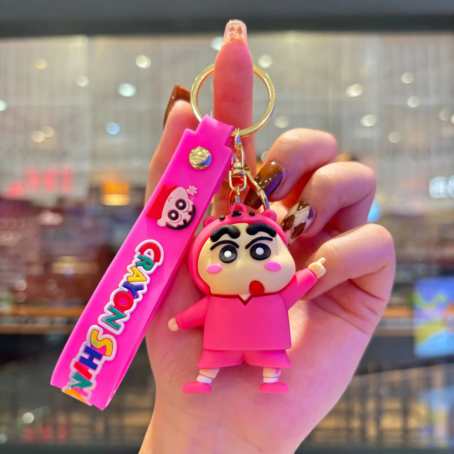 Crayon Shin-Chan Keychain Cartoon Cross Dressing Key Buckle Comic Periphery Backpack Transformation Decoration Gifts