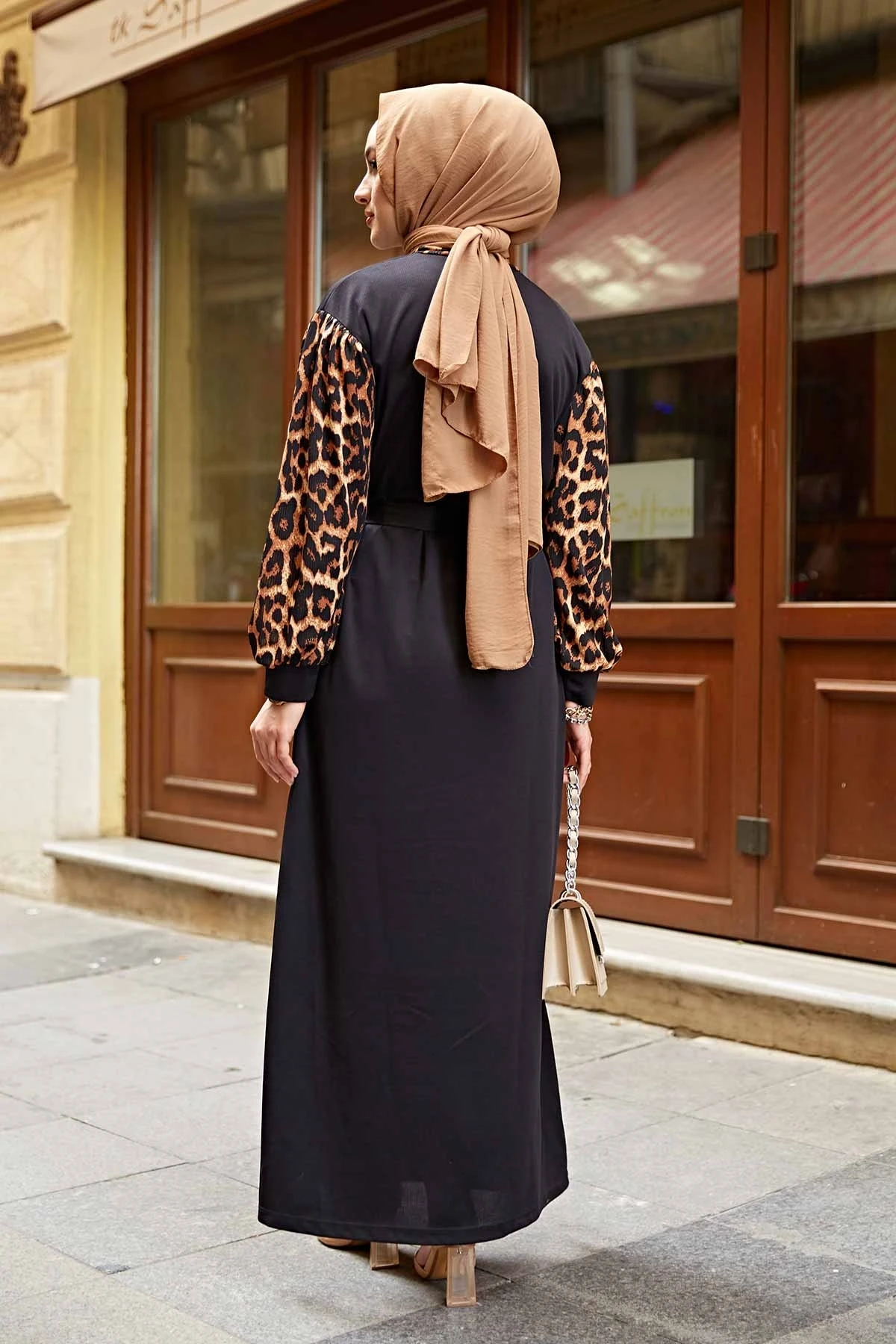 With tie Leopard Desenlli Dress TH Black Winter Autumn 2021 Muslim Women Hijab headscarf islamic Turkey