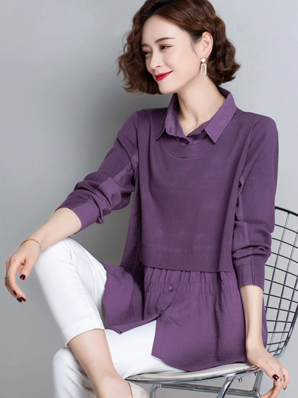 여성 니트 베이스 셔츠 봄 신상 긴팔 야구 칼라 스웨터 고급 패션 한국 버전 상의