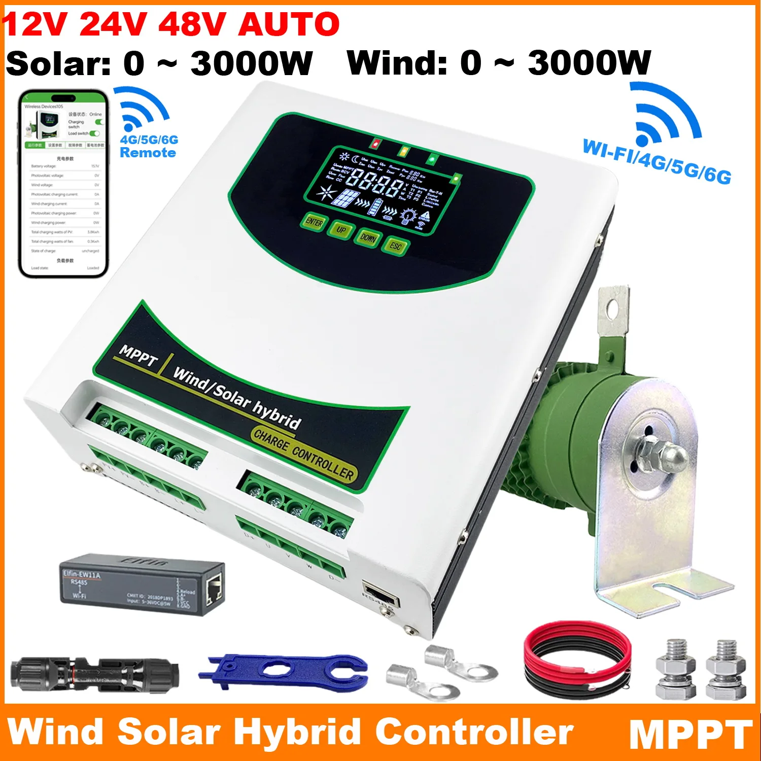 

12V 24V 48V 3000W 5KW Hybrid Wind Solar Charge Controller MPPT Wind Generator Solar System For Lifepo4 Lithium Lead Acid Battery