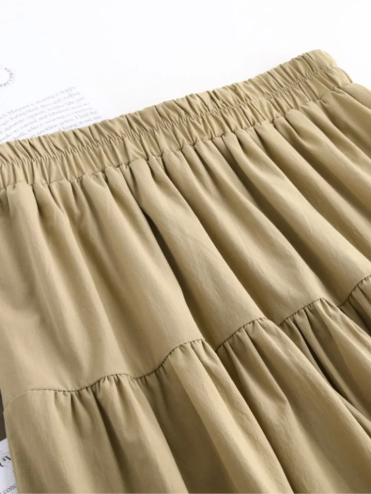 ZUZK Zomer Leuke A-lijn Rokken Nieuwe Vrouwen Elastische Taille Mid-Lengte Tiered Rok Cool Droop Rok Student Rok jupe leuke rok