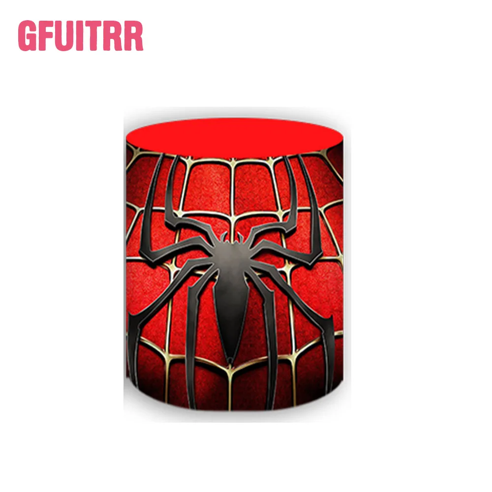 Spiderman Round Backdrop Kids Birthday Party Decor Superhero Circle and Cylinder Covers Baby Shower Photo Background