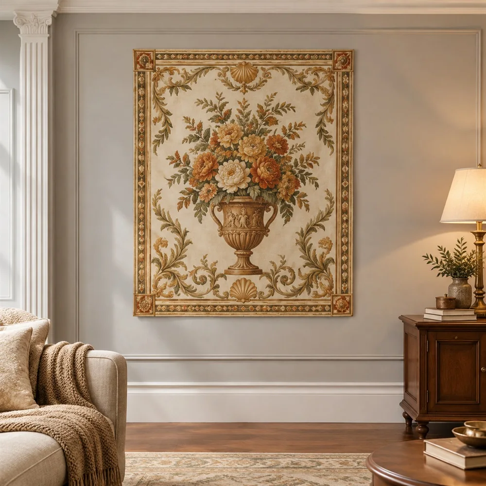 VIKAMA Classic Vase Bouquet Center Panel Tapestry Wall Hanging, Neoclassical Wall Decor Tapestries for Bedroom Living Room Study