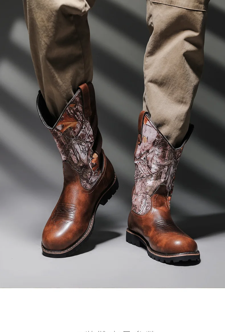 أحذية رجالية جلدية مقاومة للماء برباط علوي قصير للكاحل منصة خارجية عالية الجودة على طراز دراجة نارية