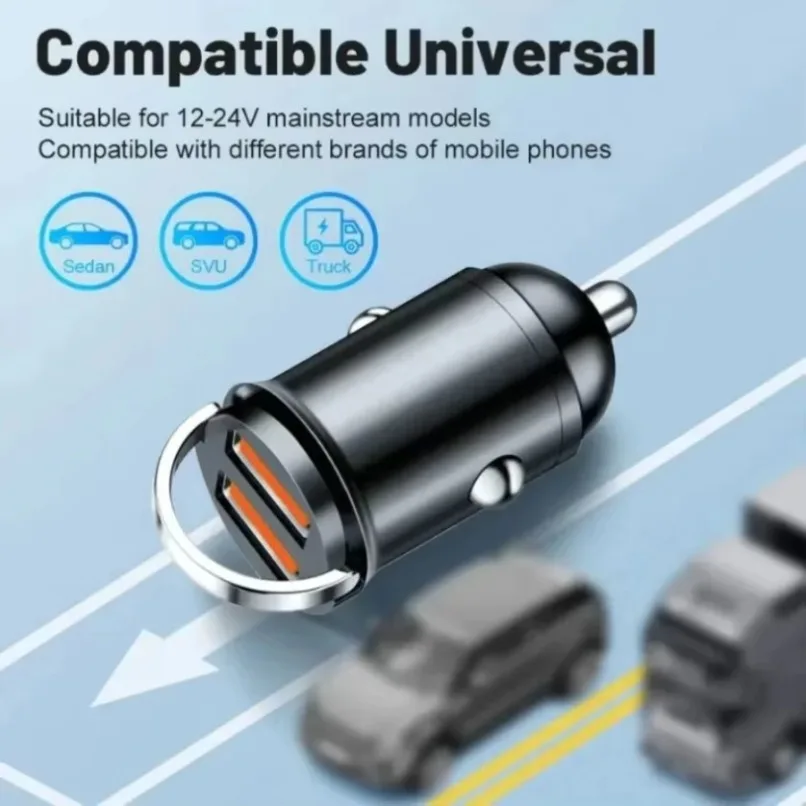 Fast Charging Car Charger Dual USB For iPhone Samsung Huawei 12-24V Universal Cigarette Lighter Adapter Quick Charge 3.0 Metal