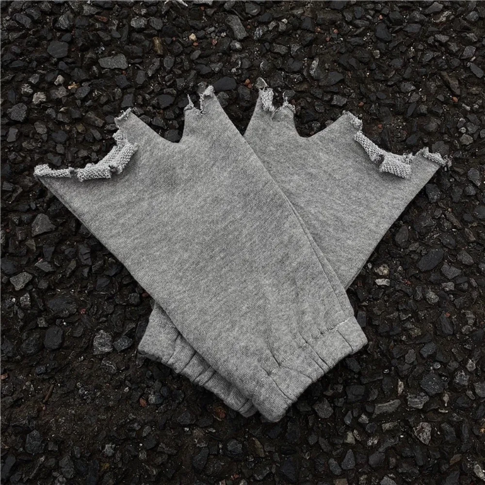 Guanti unici hip-hop irregolari con bordo a strappo Guanti senza dita stile subcultura punk stile grunge Tendenze Y2K Guanti strappati Streetwear