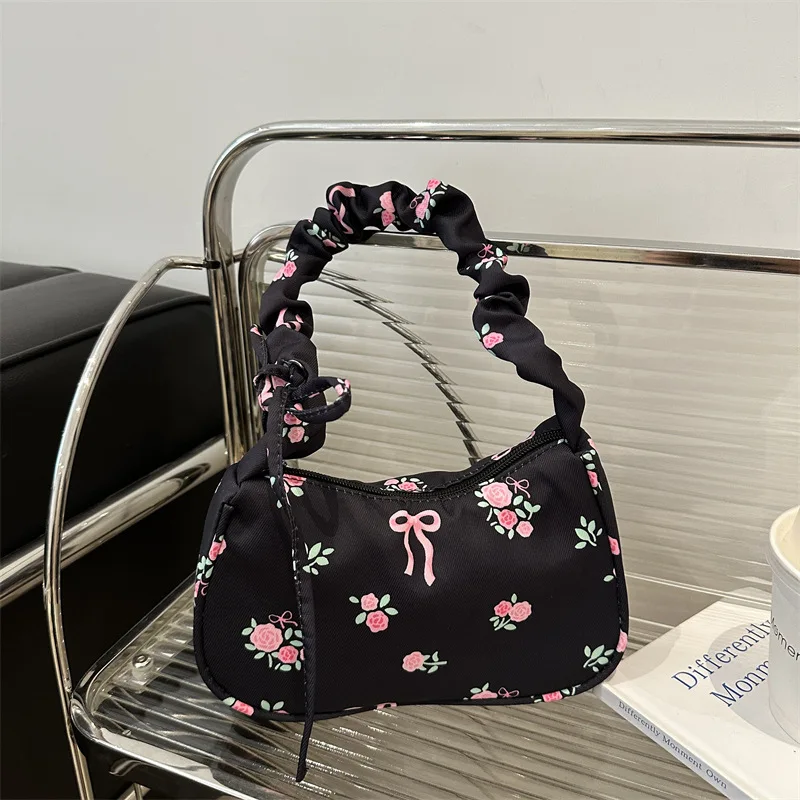 

Gentle and Sweet Flower Canvas Bag for Women New Drawstring Shoulder Bag High Beauty Broken Flower Bow