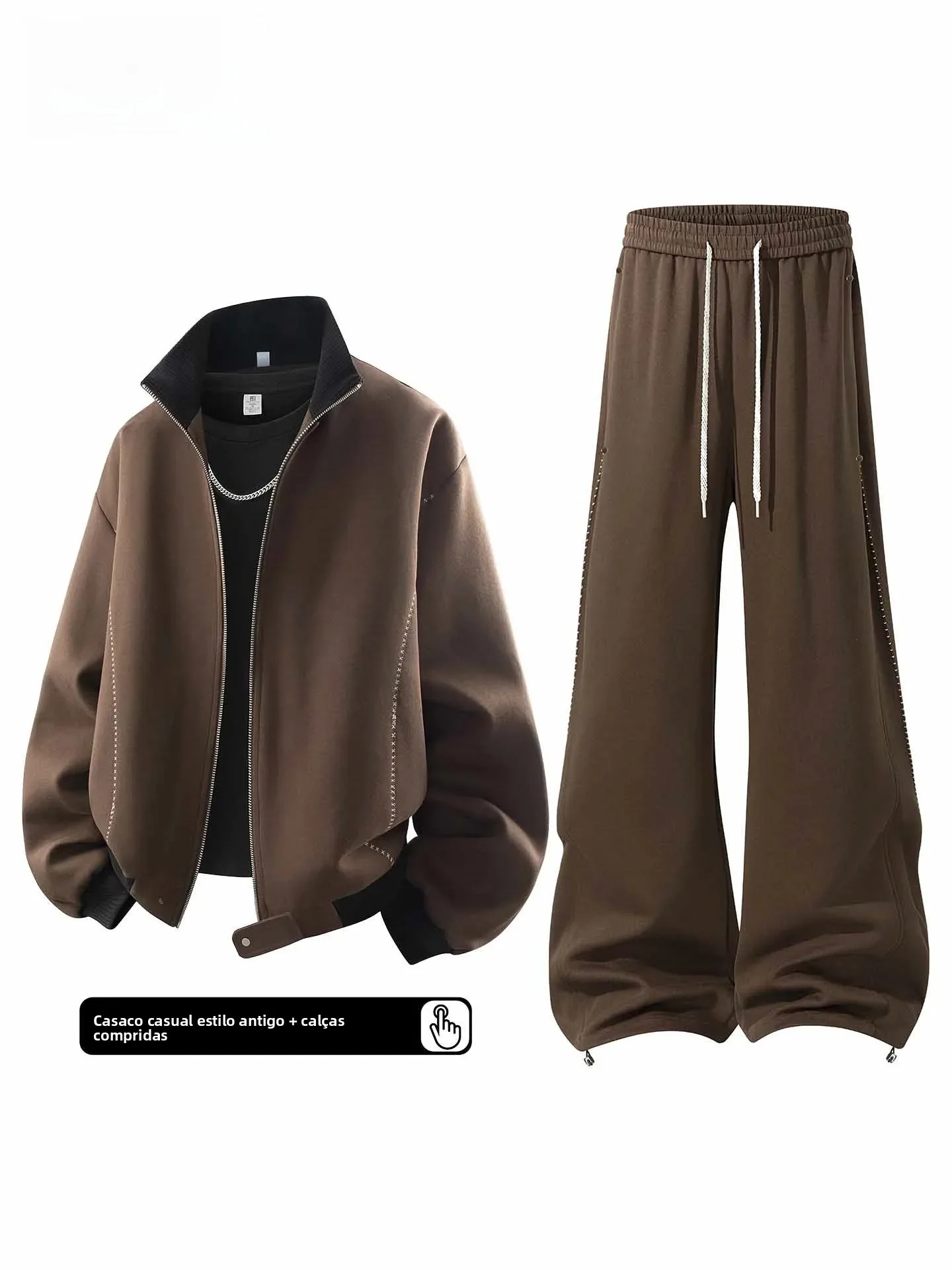tucano-men's-casual-sportswear-set-with-stand-collar-sweater-and-pants-retro-money-style-long-sleeve-polyester-cotton-blend