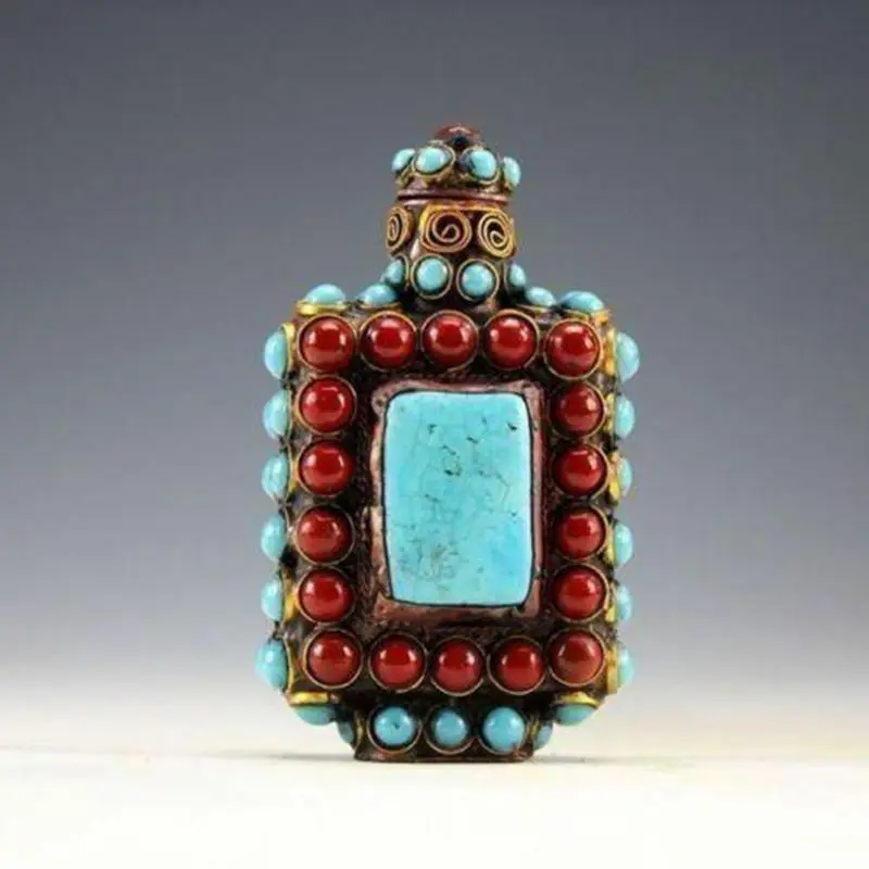 Chinese Old Tibet Silver Cloisonne beads beautiful turquoise snuff bottle