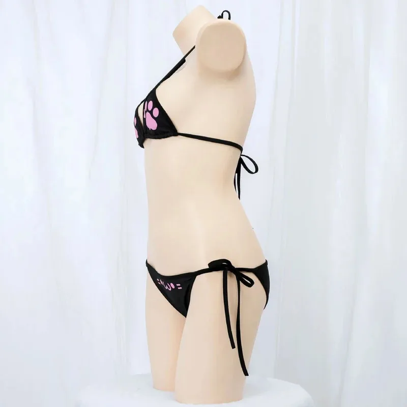 l2025l New Anime Kawaii Girl Cute Cat Paw Bikini Swimsuit Women Claw Pattern Three Point  Underwear Set Costume Cosplay
