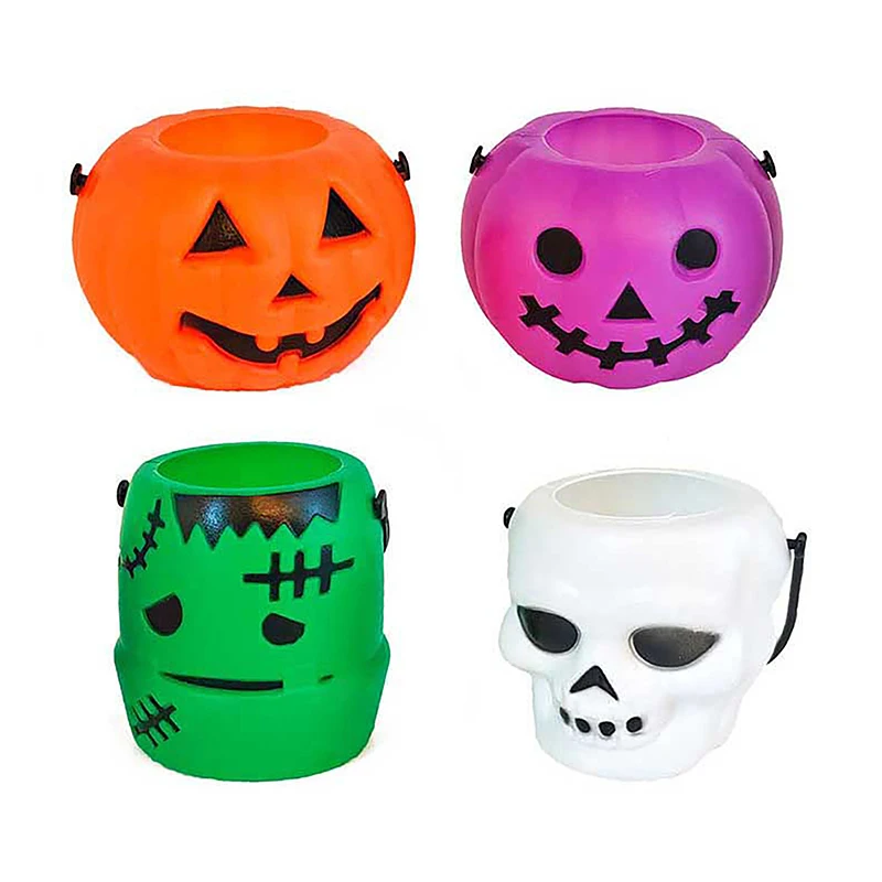 1Pc Mini Halloween Candy Bucket Witch Cauldron Pot Candies Buckets Skeleton Pumpkin Handheld Candy Jar Basket For Kids