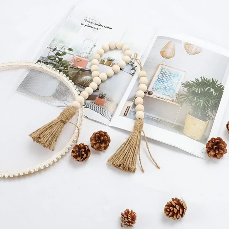 Confezione da 4 nappe, perline legno, ghirlande, decorazioni decorative per in cotone A0KF