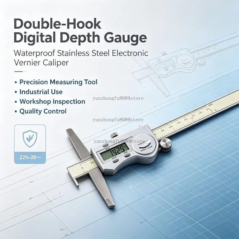 Double-Hook Digital Depth Gauge, Waterproof Stainless Steel Electronic Vernier Caliper, Precision Measuring Tool