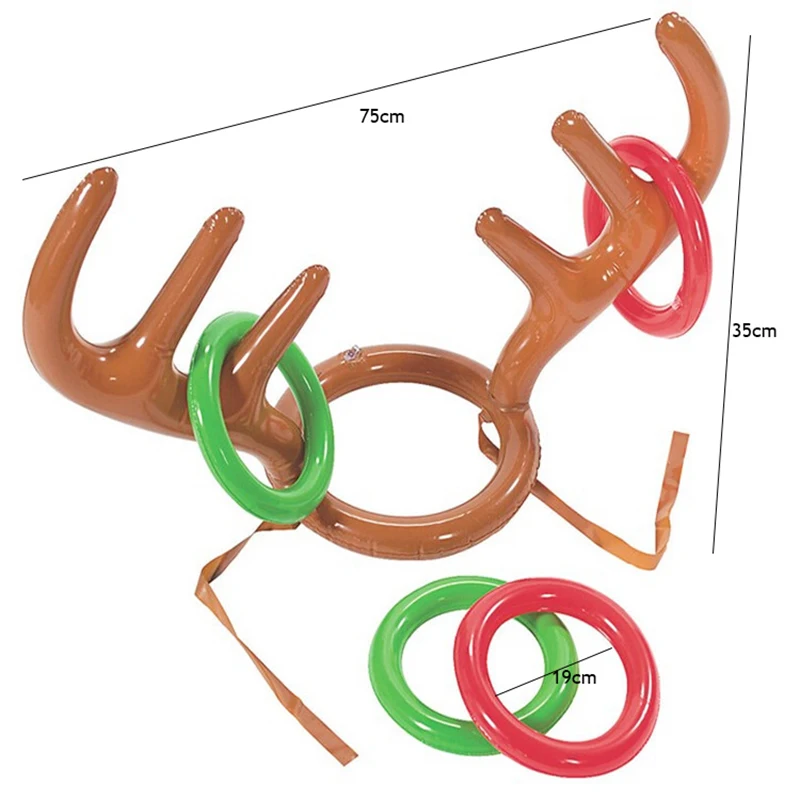 1set topi tanduk rusa tiup Natal cincin lempar hadiah permainan keluarga lucu perlengkapan pesta Natal perlengkapan permainan rumah Natal