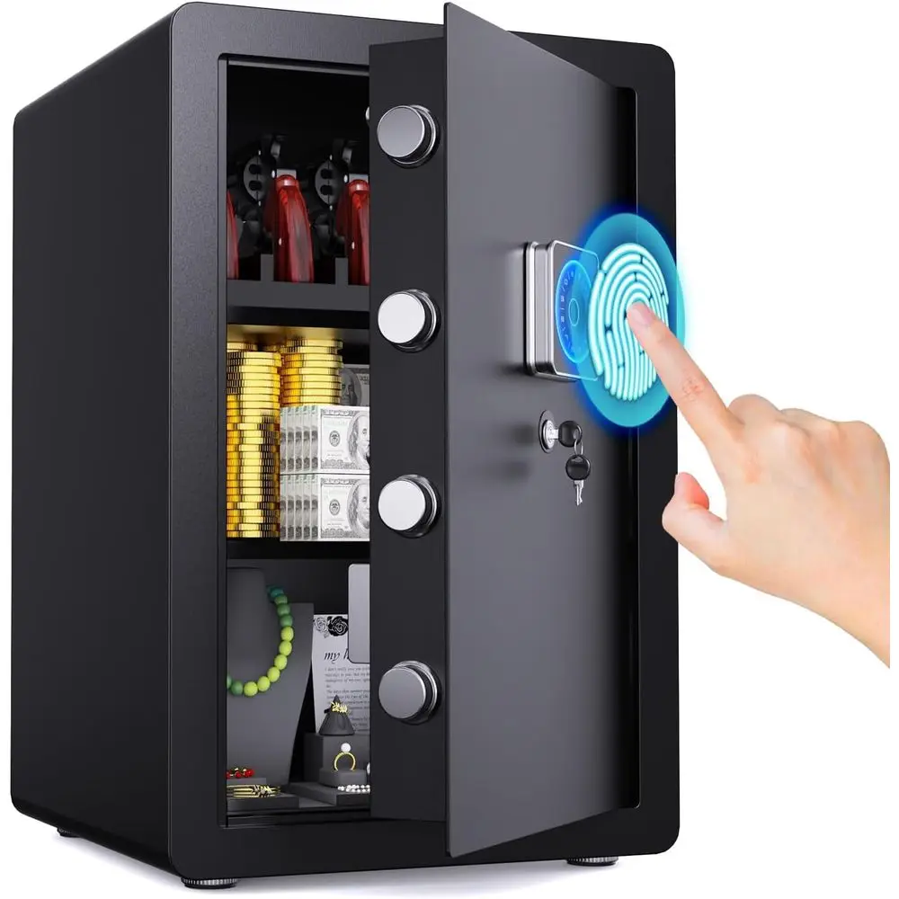آمن لبصمات الأصابع البيومترية سريعة الوصول - مسدس مقاوم للماء بطول 3.6 قدم مكعبًا مع رف قابل للتعديل للمنزل والمكتب والفندق U #1