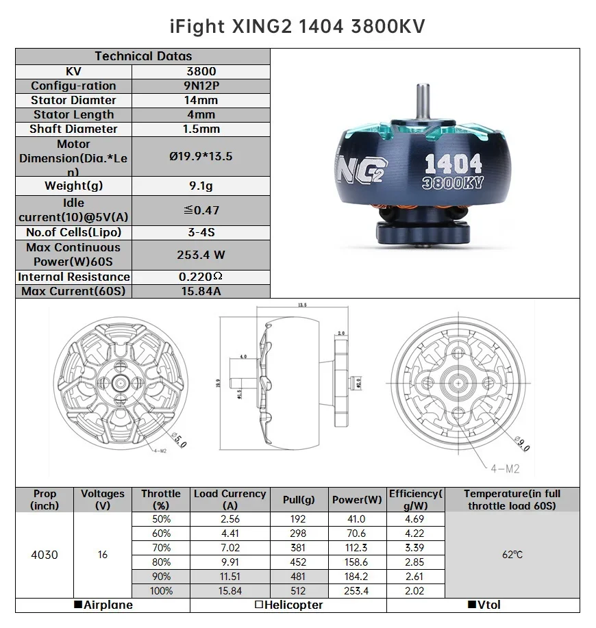 iFlight XING2 1404 3000KV / 3800KV / 4600KV 2S-4S Toothpick Ultralight Build (Unibell) Motor für FPV