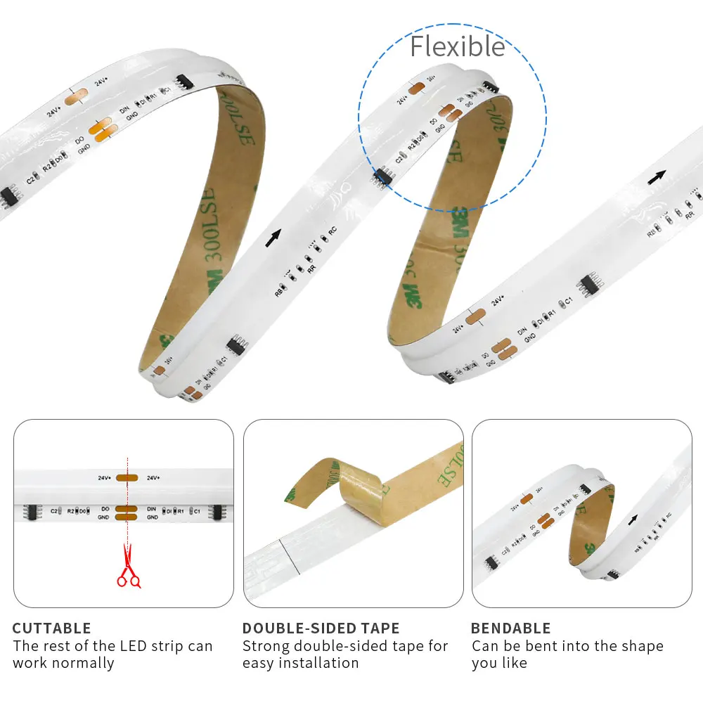 WS2811 FCOB SPI RGBCCT LED Light Strip Adresowalna 840 diod LED/m RGBCW Dream Color High Flexible FOB COB 12mm Lights Tape RA90 DC24V