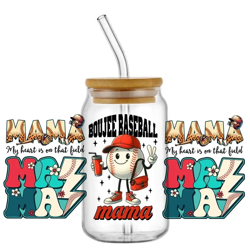 

3D UV DTF Transfers Stickers 16oz Cup Wraps Coffee Printed For DIY Glass Sports Baseball Player Decorative Pattern Design