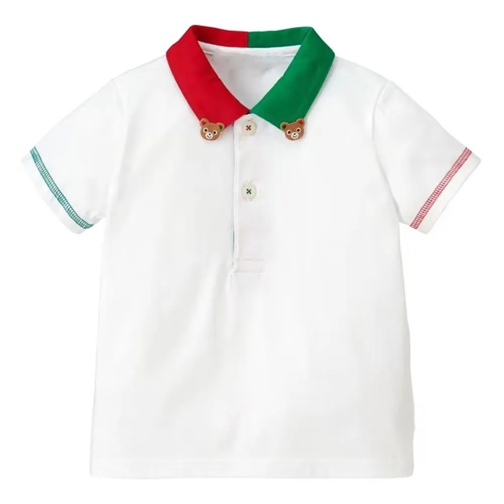 

Boys' shirt summer short sleeved T-shirt Cartoon teddy bear pattern lapel shirt